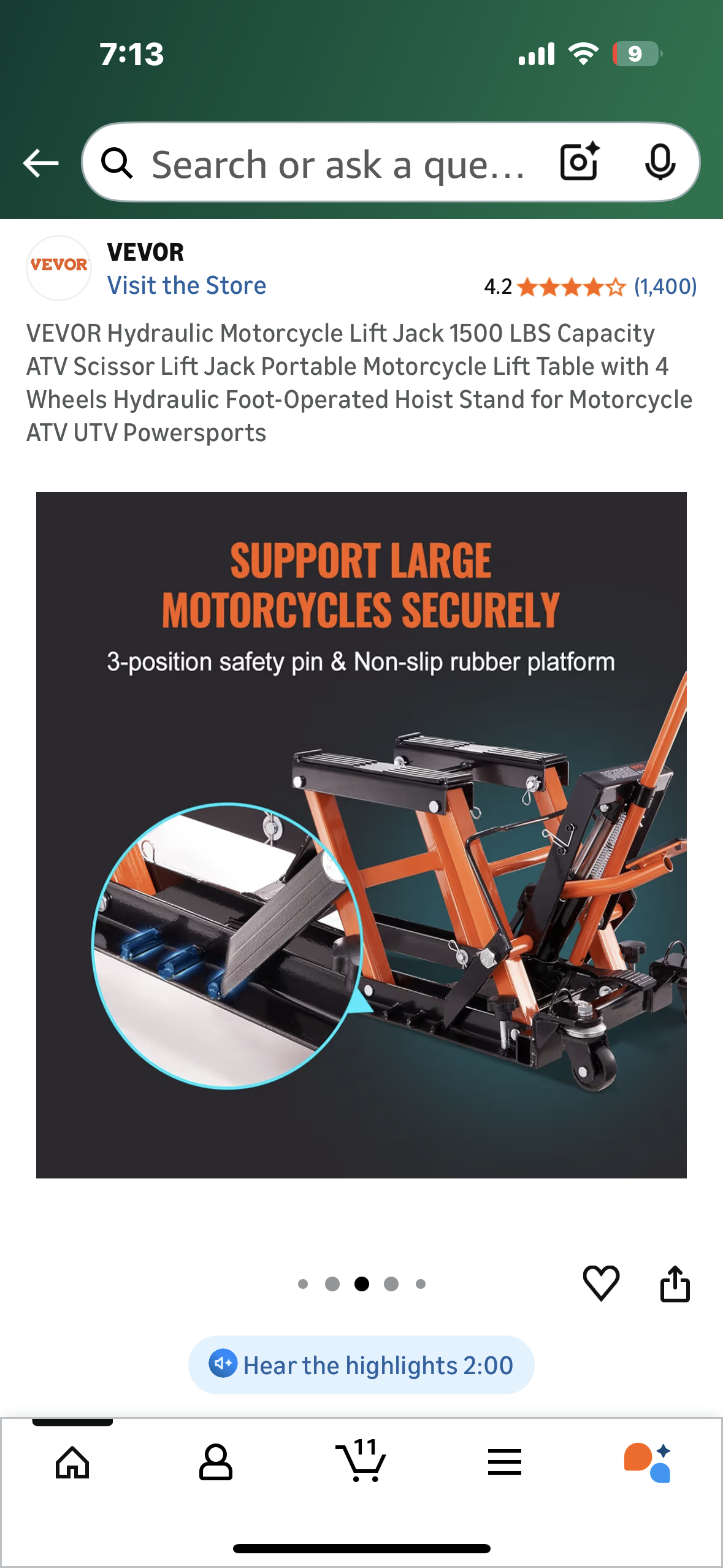 VEVOR Hydraulic Motorcycle Lift Jack, 1500 LBS Capacity, ATV Scissor Lift Jack, Portable Motorcycle Lift with 4 Wheels, Hydraulic Foot-Operated Hoist Stand for Motorcycle ATV UTV Powersports (G902)