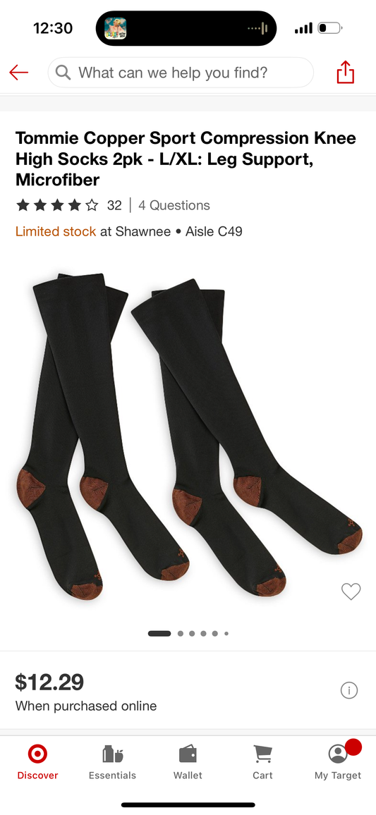 Tommie Copper Sport Compression Knee High Socks 2pk - L/XL: Leg Support, Microfiber