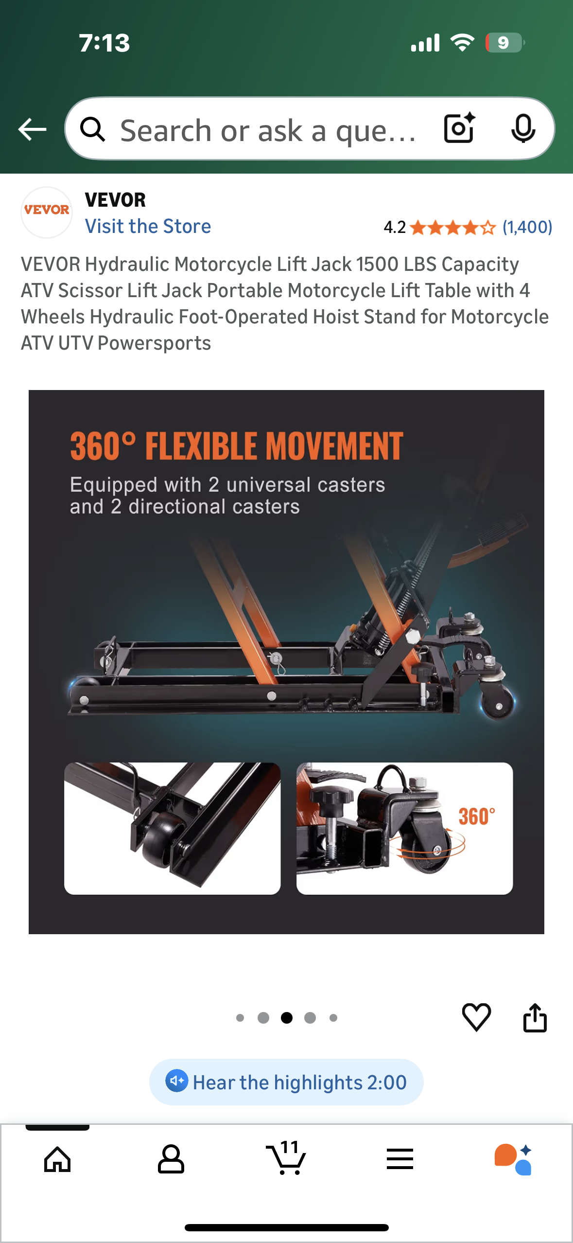 VEVOR Hydraulic Motorcycle Lift Jack, 1500 LBS Capacity, ATV Scissor Lift Jack, Portable Motorcycle Lift with 4 Wheels, Hydraulic Foot-Operated Hoist Stand for Motorcycle ATV UTV Powersports (G902)