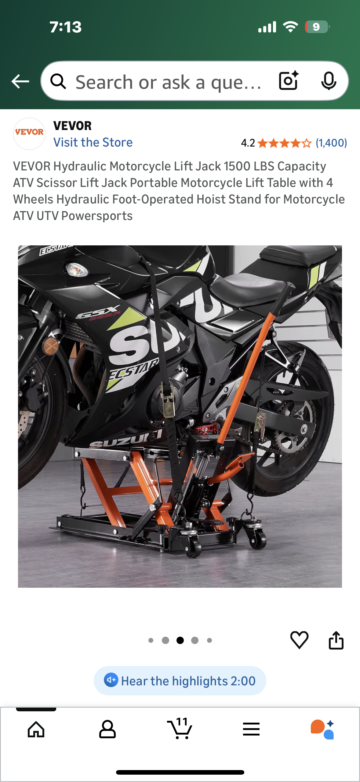 VEVOR Hydraulic Motorcycle Lift Jack, 1500 LBS Capacity, ATV Scissor Lift Jack, Portable Motorcycle Lift with 4 Wheels, Hydraulic Foot-Operated Hoist Stand for Motorcycle ATV UTV Powersports (G902)