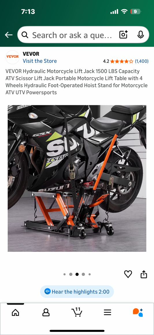 VEVOR Hydraulic Motorcycle Lift Jack, 1500 LBS Capacity, ATV Scissor Lift Jack, Portable Motorcycle Lift with 4 Wheels, Hydraulic Foot-Operated Hoist Stand for Motorcycle ATV UTV Powersports (G902)