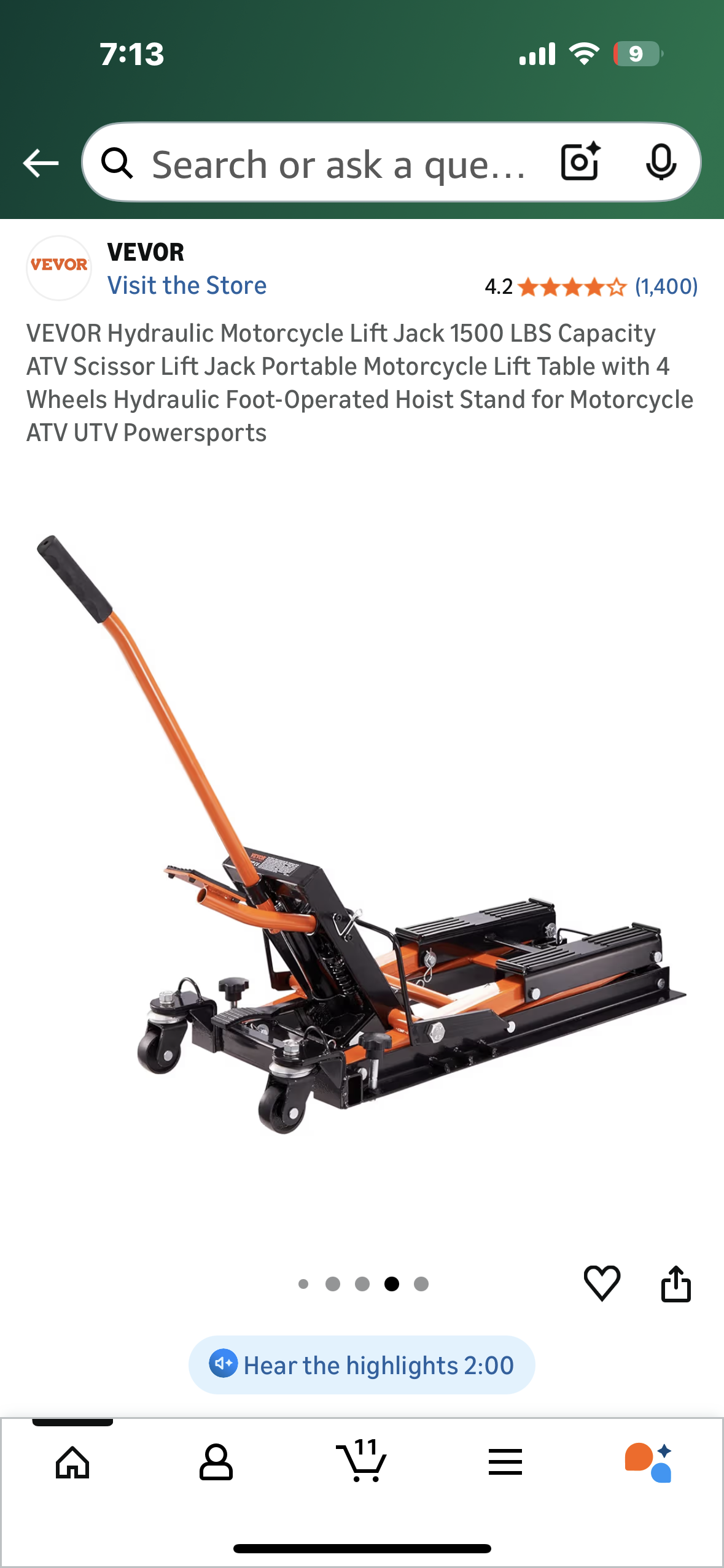 VEVOR Hydraulic Motorcycle Lift Jack, 1500 LBS Capacity, ATV Scissor Lift Jack, Portable Motorcycle Lift with 4 Wheels, Hydraulic Foot-Operated Hoist Stand for Motorcycle ATV UTV Powersports (G902)