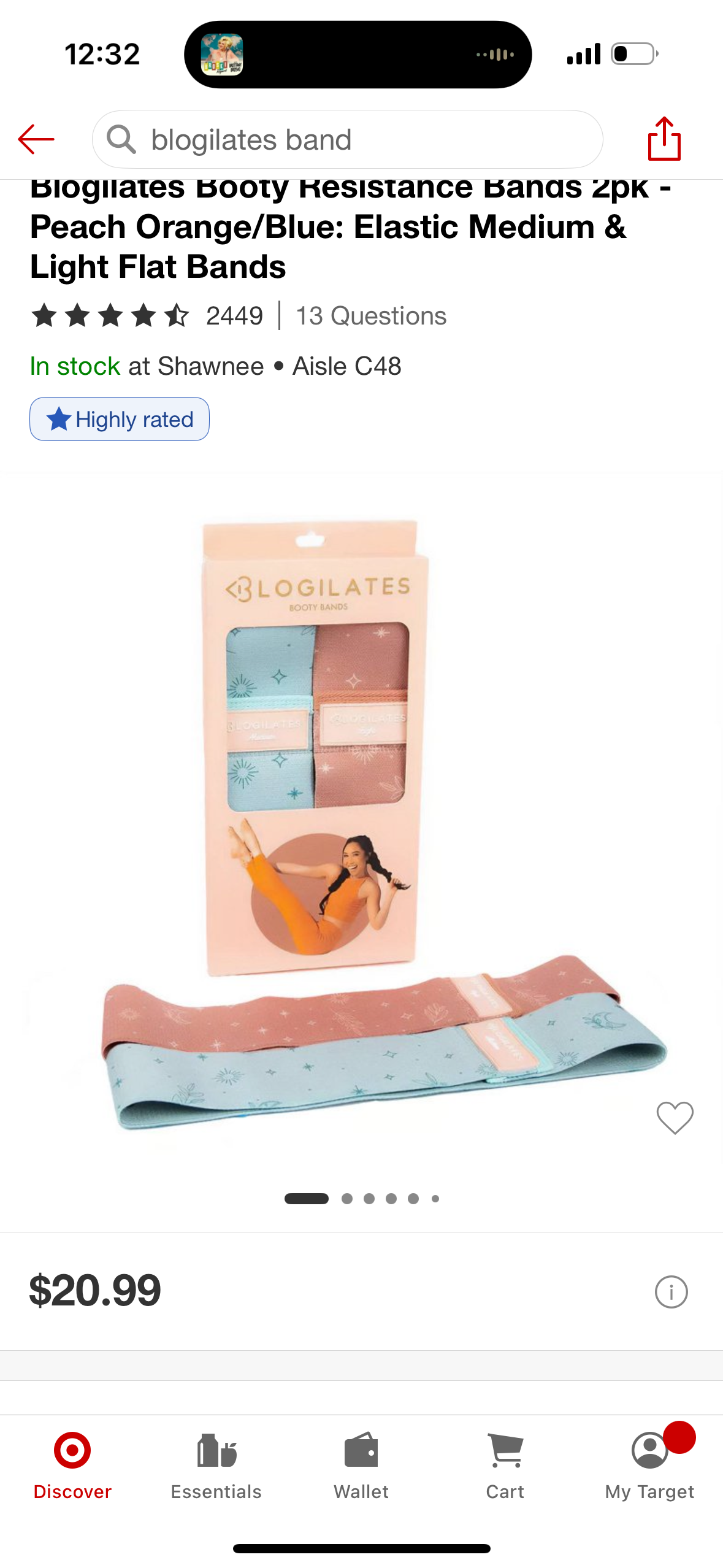 Blogilates Booty Resistance Bands 2pk - Peach Orange/Blue: Elastic Medium & Light Flat Bands