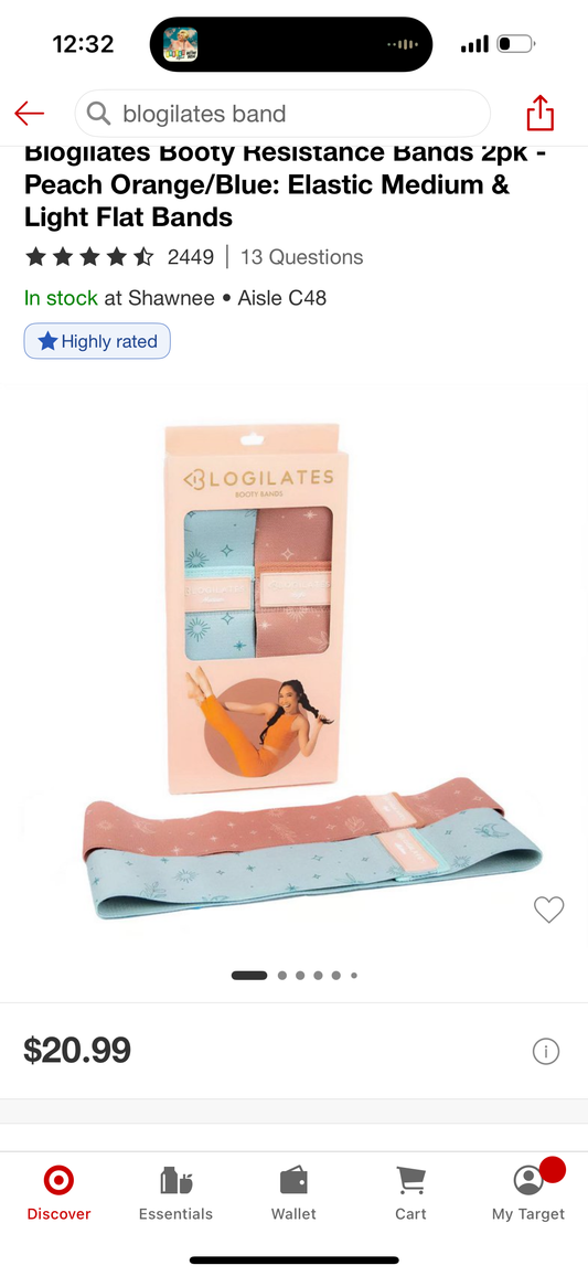 Blogilates Booty Resistance Bands 2pk - Peach Orange/Blue: Elastic Medium & Light Flat Bands