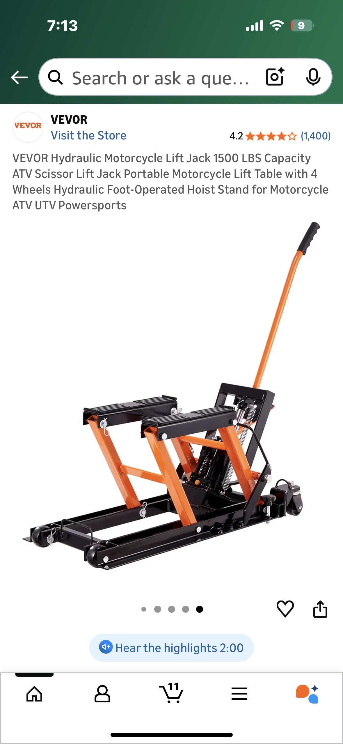 VEVOR Hydraulic Motorcycle Lift Jack, 1500 LBS Capacity, ATV Scissor Lift Jack, Portable Motorcycle Lift with 4 Wheels, Hydraulic Foot-Operated Hoist Stand for Motorcycle ATV UTV Powersports (G902)