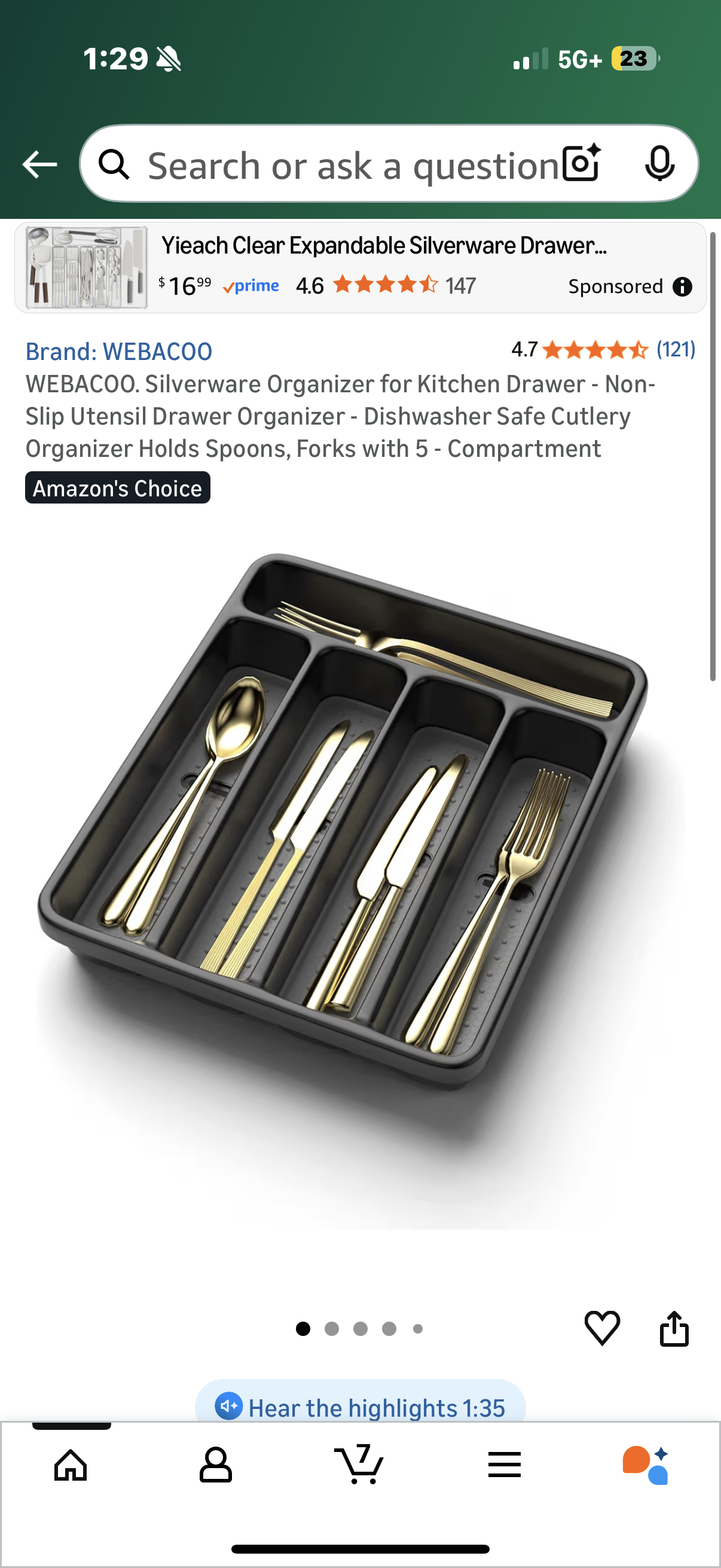 WEBACOO. Silverware Organizer for Kitchen Drawer - Non-Slip Utensil Drawer Organizer - Dishwasher Safe Cutlery Organizer Holds Spoons, Forks with 5 - Compartment