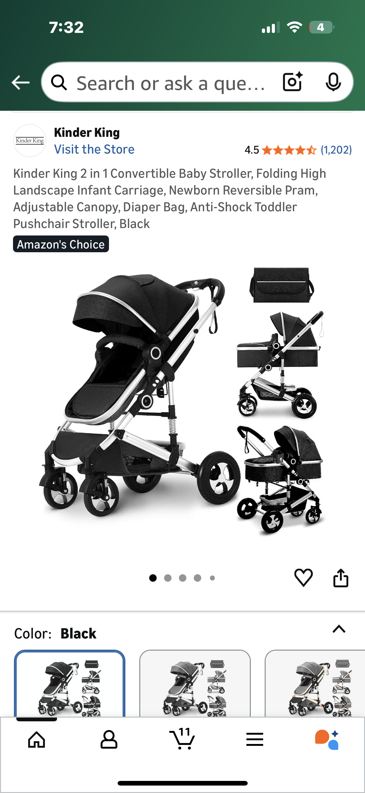 2 in 1 Convertible Baby Stroller, Folding High Landscape Infant Carriage, Newborn Reversible Pram, Adjustable Canopy, Diaper Bag, Anti-Shock Toddler Pushchair Stroller, Black (R739)