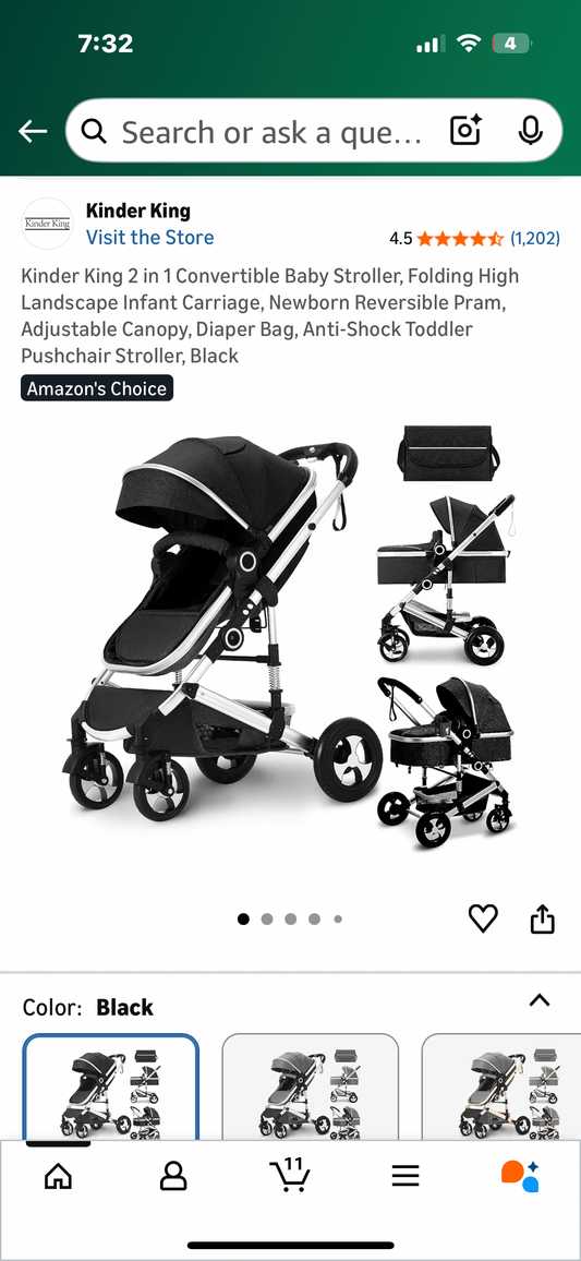 2 in 1 Convertible Baby Stroller, Folding High Landscape Infant Carriage, Newborn Reversible Pram, Adjustable Canopy, Diaper Bag, Anti-Shock Toddler Pushchair Stroller, Black (R739)
