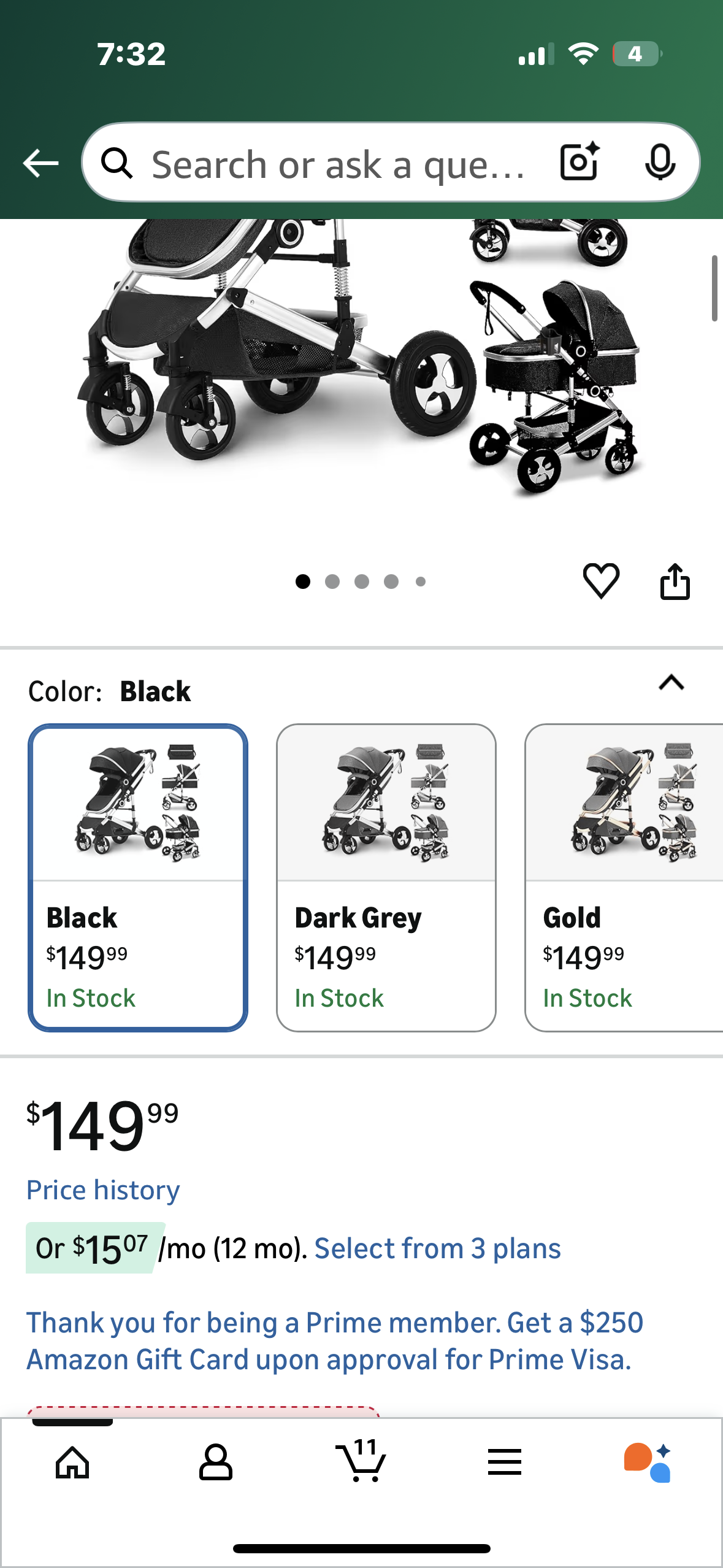 2 in 1 Convertible Baby Stroller, Folding High Landscape Infant Carriage, Newborn Reversible Pram, Adjustable Canopy, Diaper Bag, Anti-Shock Toddler Pushchair Stroller, Black (R739)