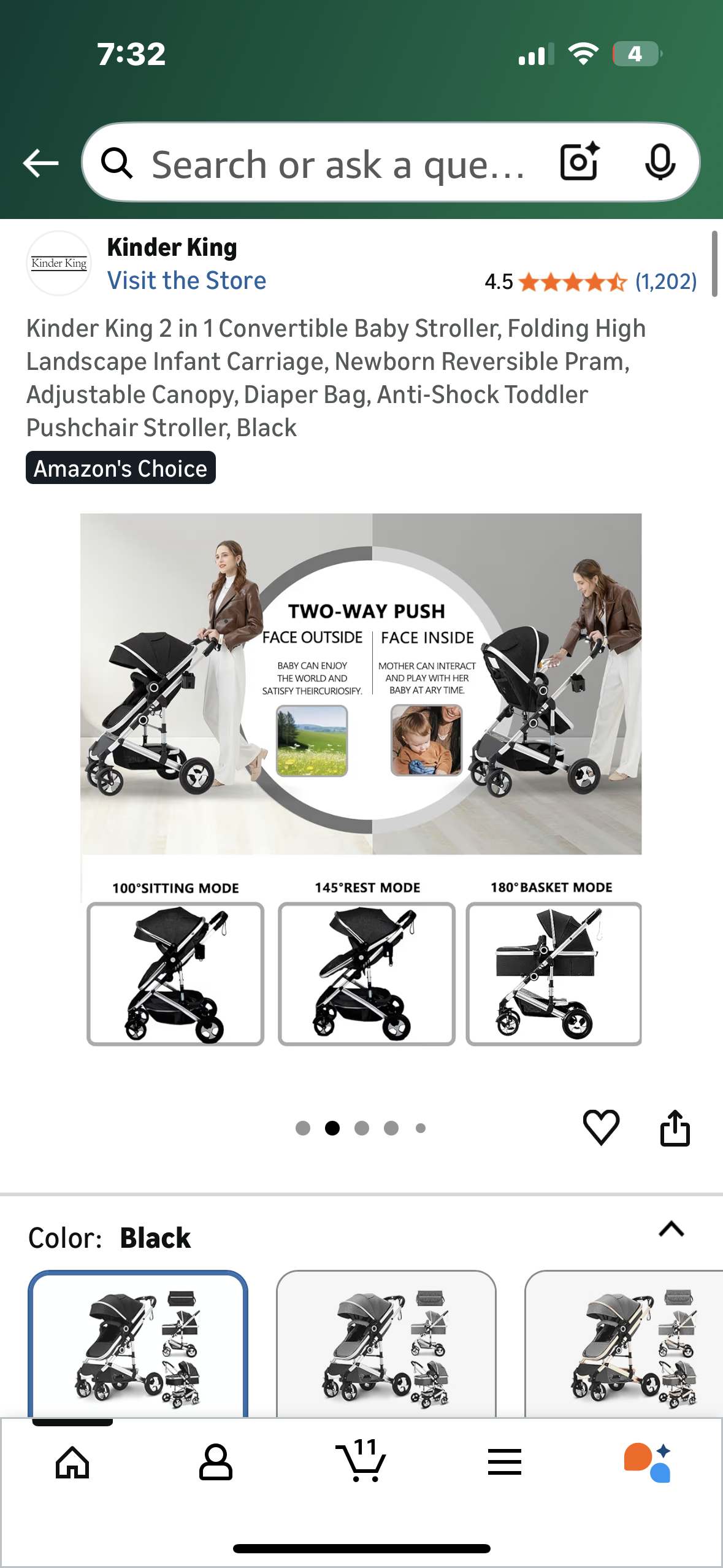 2 in 1 Convertible Baby Stroller, Folding High Landscape Infant Carriage, Newborn Reversible Pram, Adjustable Canopy, Diaper Bag, Anti-Shock Toddler Pushchair Stroller, Black (R739)