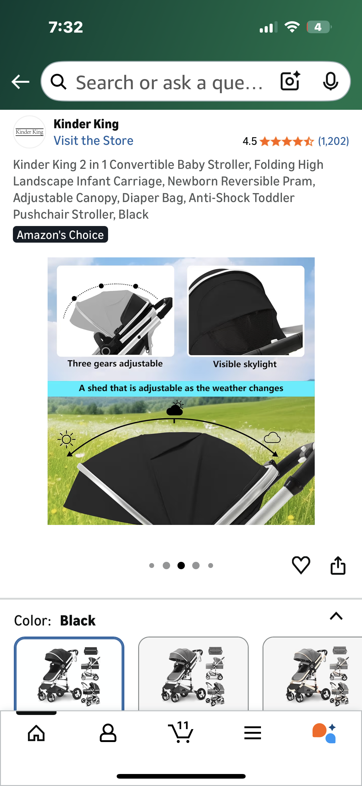 2 in 1 Convertible Baby Stroller, Folding High Landscape Infant Carriage, Newborn Reversible Pram, Adjustable Canopy, Diaper Bag, Anti-Shock Toddler Pushchair Stroller, Black (R739)