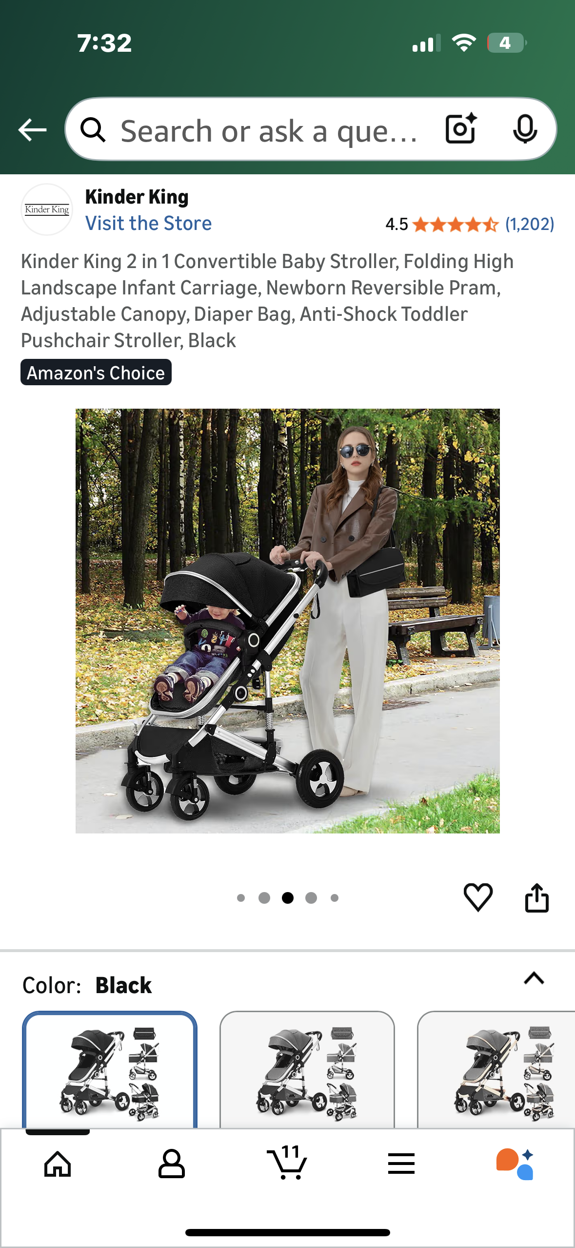 2 in 1 Convertible Baby Stroller, Folding High Landscape Infant Carriage, Newborn Reversible Pram, Adjustable Canopy, Diaper Bag, Anti-Shock Toddler Pushchair Stroller, Black (R739)
