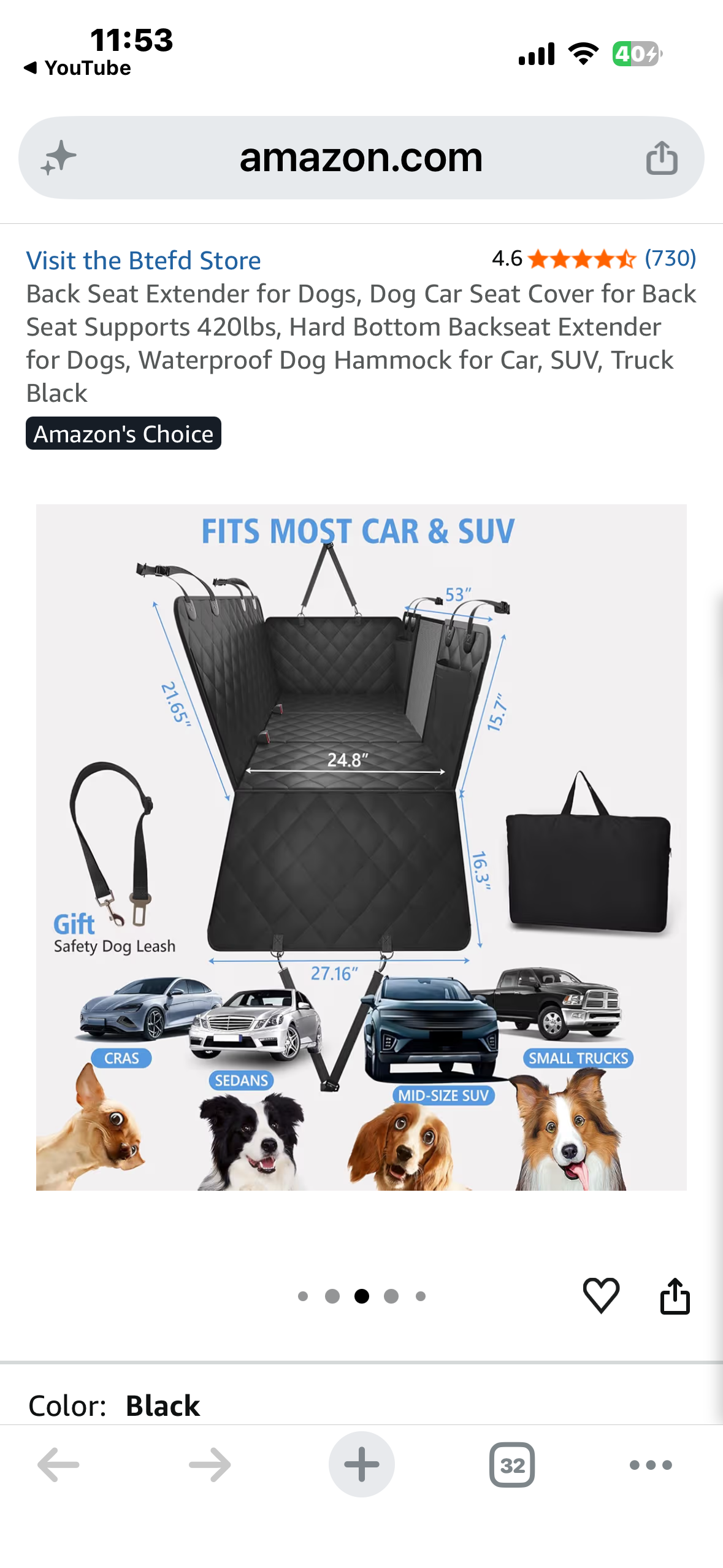 Back Seat Extender for Dogs, a Car Seat Cover for Back Seat Supports 420lbs, Hard Bottom Backseat Extender for Dogs, Waterproof Dog Hammock for Car, SUV, Truck Black
