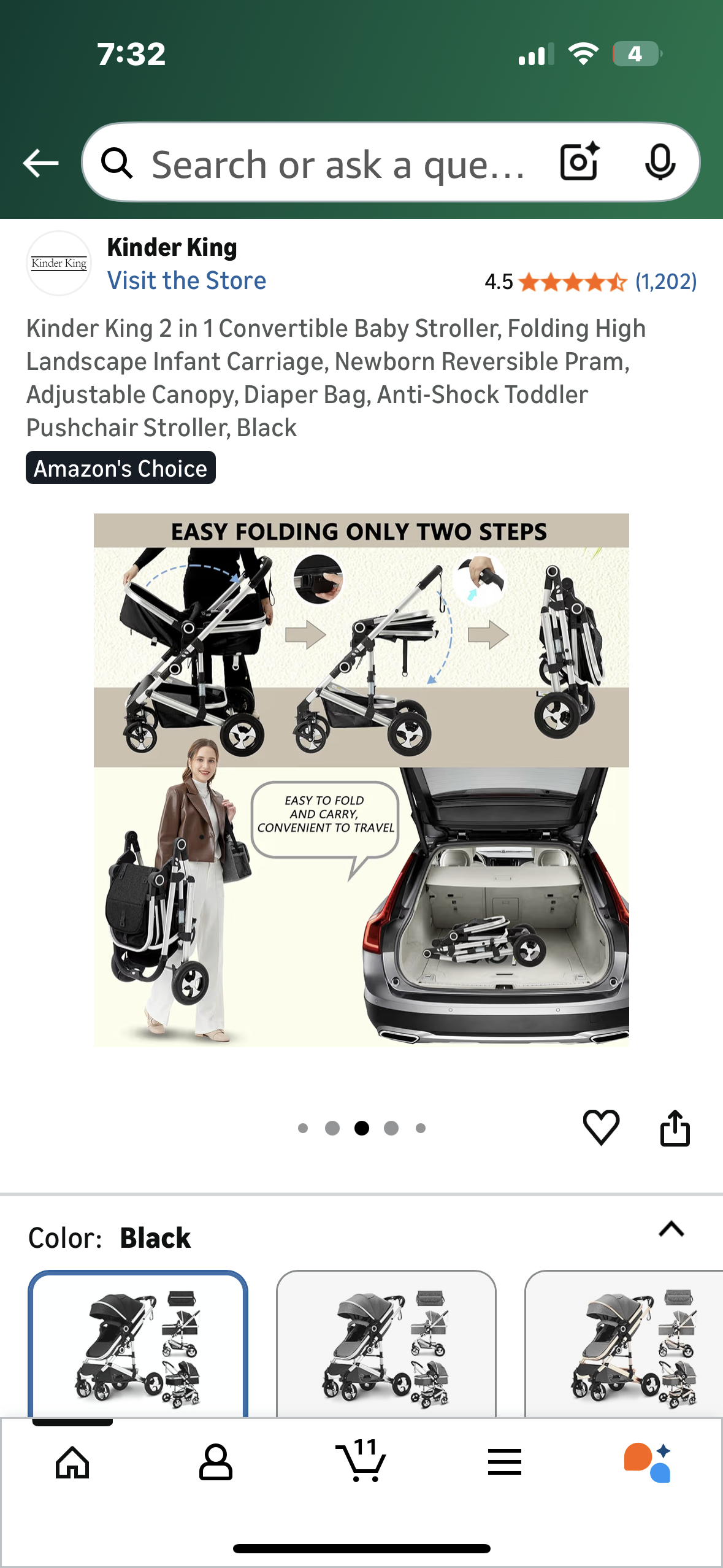 2 in 1 Convertible Baby Stroller, Folding High Landscape Infant Carriage, Newborn Reversible Pram, Adjustable Canopy, Diaper Bag, Anti-Shock Toddler Pushchair Stroller, Black (R739)