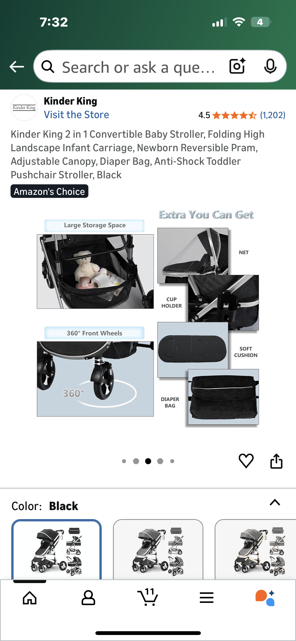 2 in 1 Convertible Baby Stroller, Folding High Landscape Infant Carriage, Newborn Reversible Pram, Adjustable Canopy, Diaper Bag, Anti-Shock Toddler Pushchair Stroller, Black (R739)