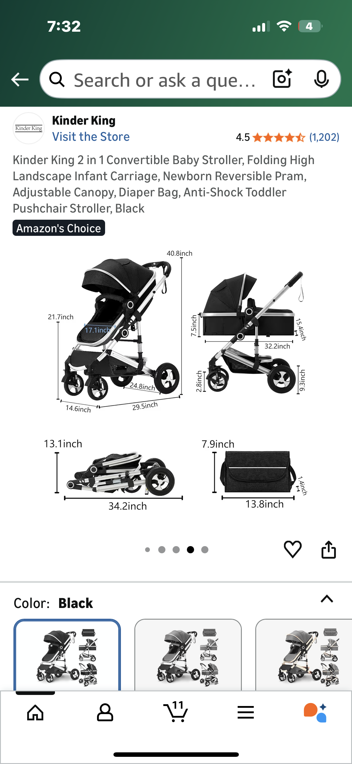 2 in 1 Convertible Baby Stroller, Folding High Landscape Infant Carriage, Newborn Reversible Pram, Adjustable Canopy, Diaper Bag, Anti-Shock Toddler Pushchair Stroller, Black (R739)