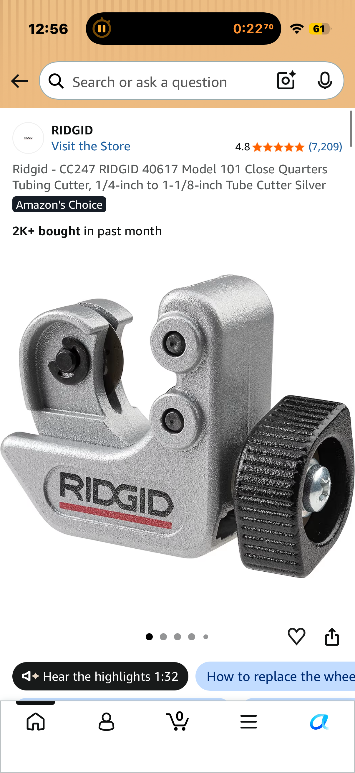 Ridgid - CC247 RIDGID 40617 Model 101 Close Quarters Tubing Cutter, 1/4-inch to 1-1/8-inch Tube Cutter Silver