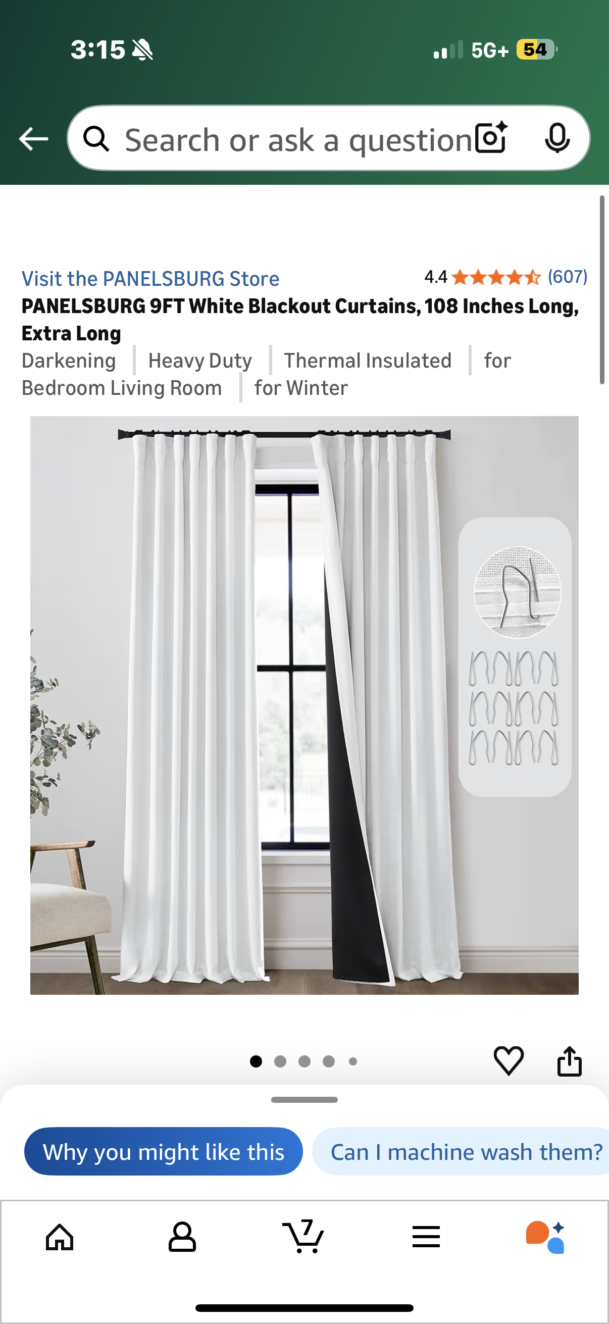 PANELSBURG 9FT White Blackout Curtains, 108 Inches Long, Extra Long Darkening Heavy Duty Thermal Insulated for Bedroom Living Room for Winter