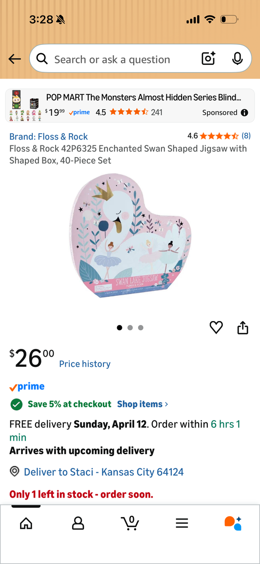 Floss & Rock 42P6325 Enchanted Swan Shaped Jigsaw with Shaped Box, 40-Piece Set
