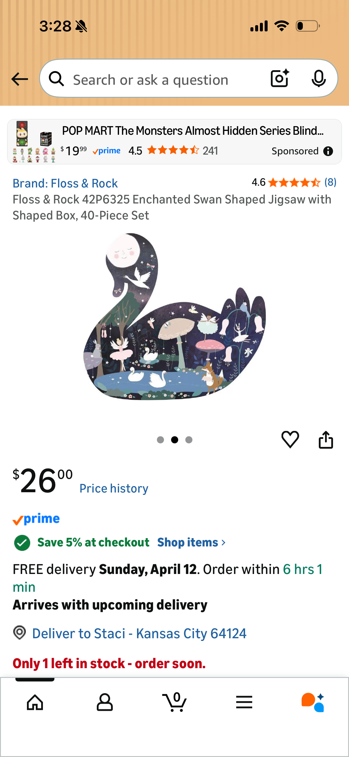Floss & Rock 42P6325 Enchanted Swan Shaped Jigsaw with Shaped Box, 40-Piece Set
