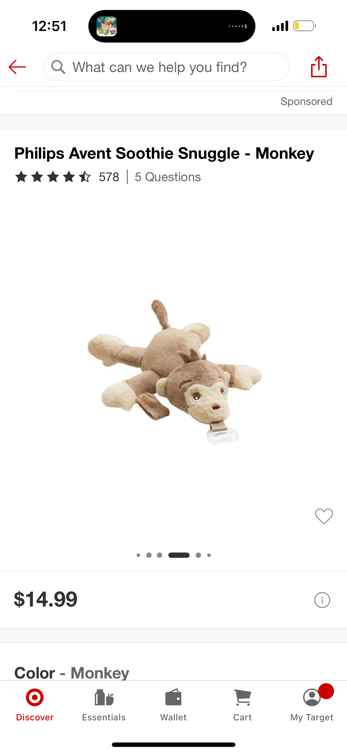 Philips Avent Soothie Snuggle - Monkey