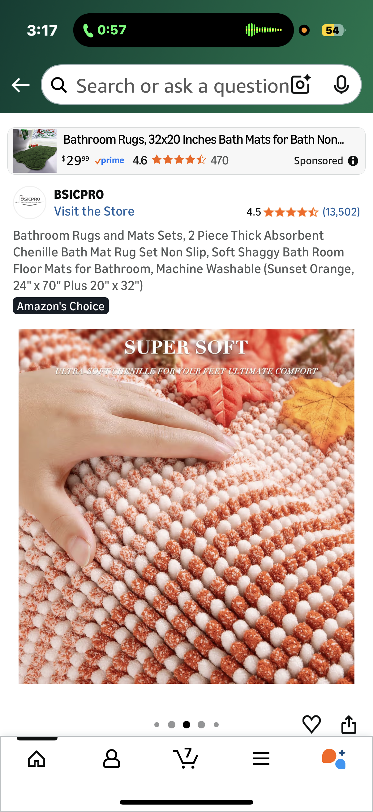 Bathroom Rugs and Mats Sets, 2 Piece Thick Absorbent Chenille Bath Mat Rug Set Non Slip, Soft Shaggy Bath Room Floor Mats for Bathroom, Machine Washable (Sunset Orange, 24" x 70" Plus 20" x 32