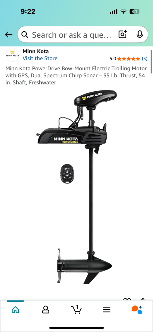 Minn Kota PowerDrive Bow-Mount Electric Trolling Motor with GPS, Dual Spectrum Chirp Sonar - 55 Lb. Thrust, 54 in. Shaft, Freshwater (G839)