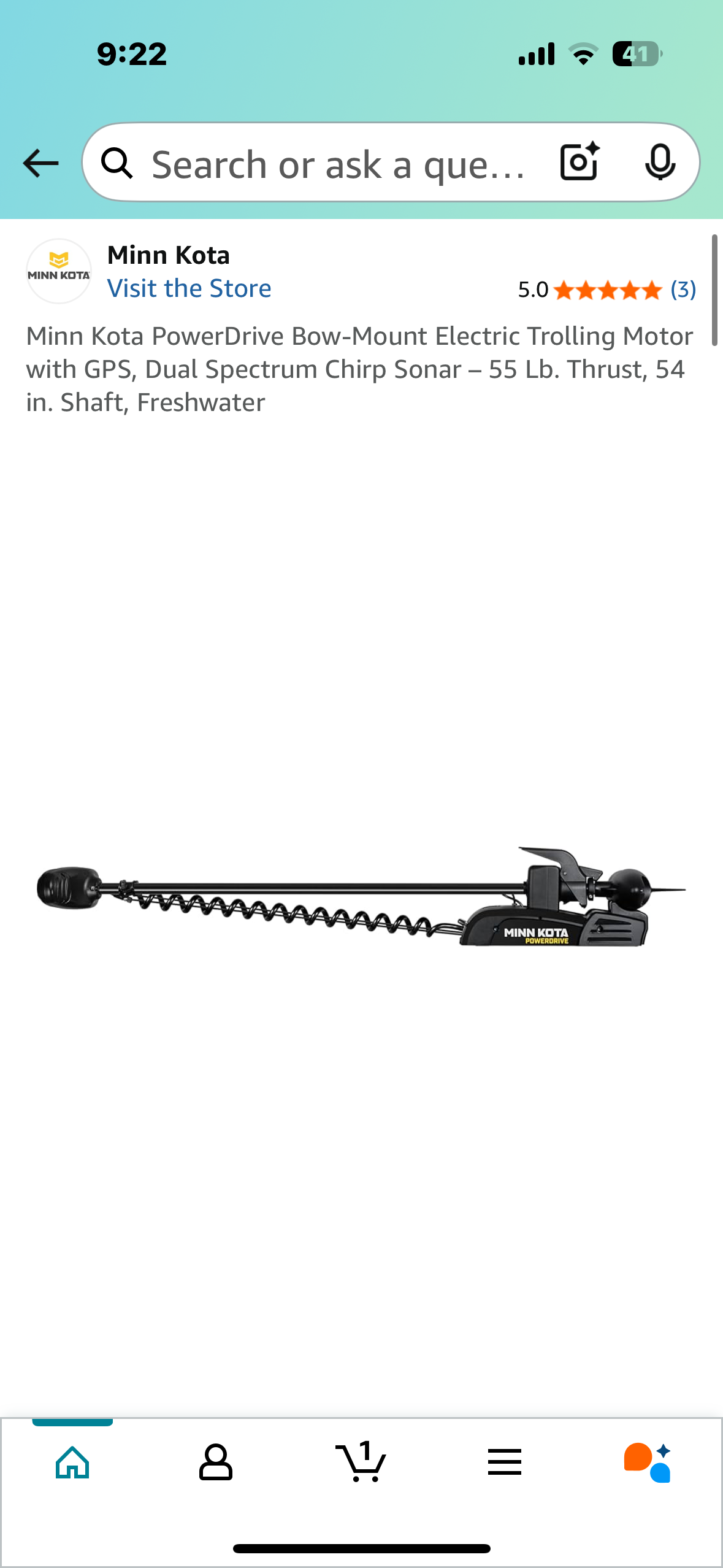 Minn Kota PowerDrive Bow-Mount Electric Trolling Motor with GPS, Dual Spectrum Chirp Sonar - 55 Lb. Thrust, 54 in. Shaft, Freshwater (G839)