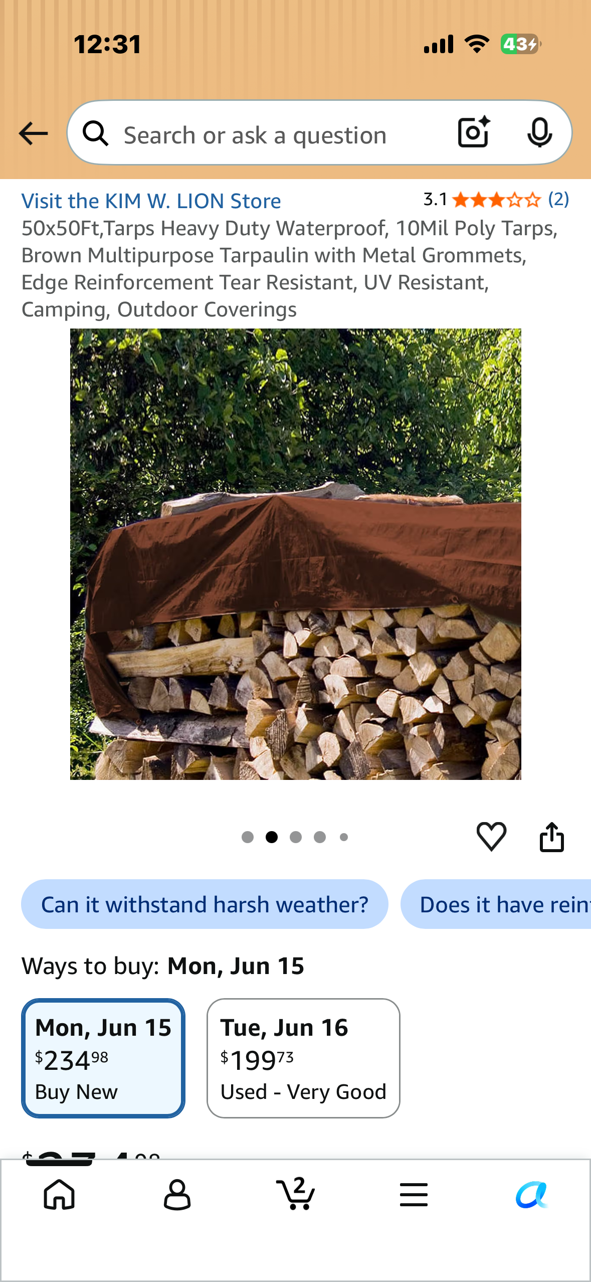 50’x50’ Heavy Duty, Waterproof, 10Mil Poly Tarp, Brown/Silver Multipurpose Tarpaulin with Metal Grommets, Edge Reinforcement Tear Resistant, UV Resistant, Camping, Outdoor Coverings