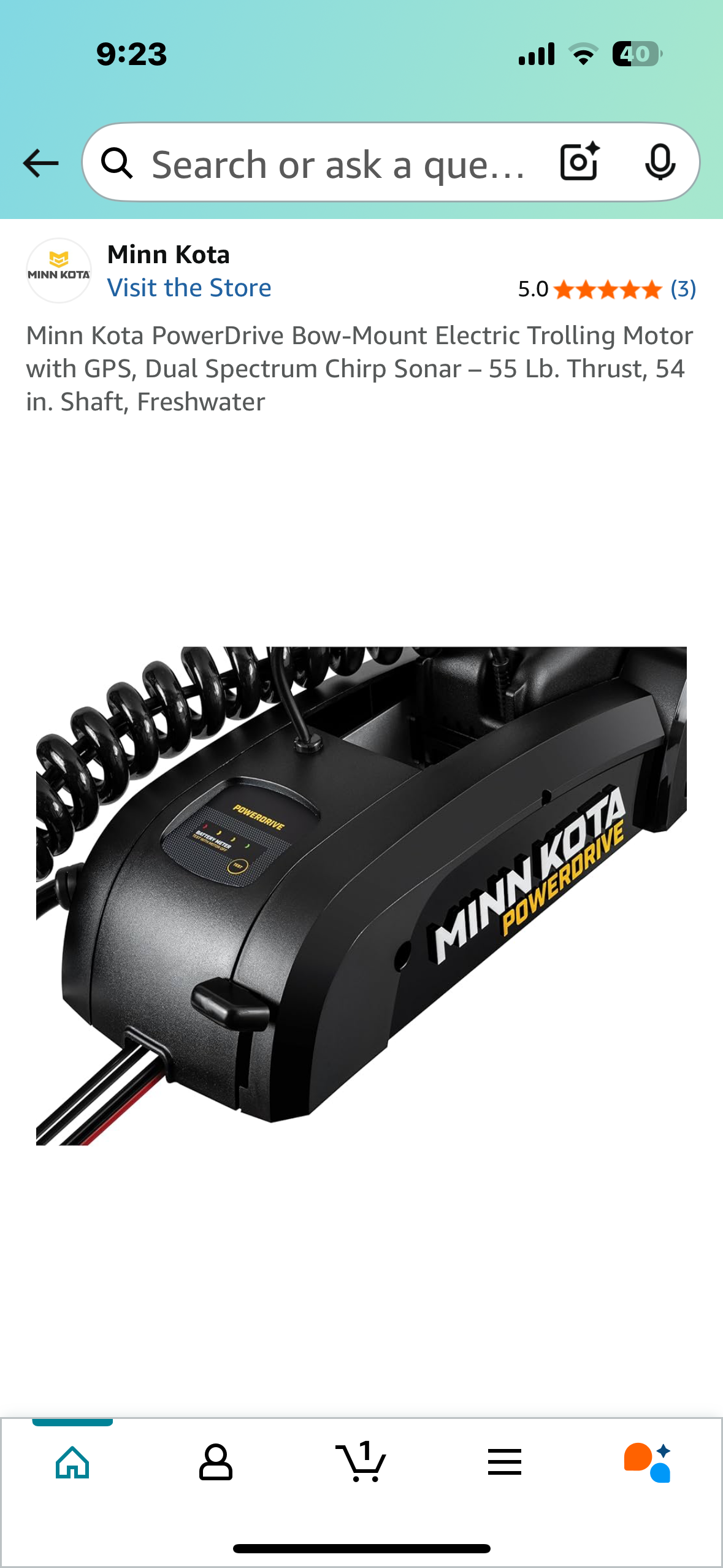Minn Kota PowerDrive Bow-Mount Electric Trolling Motor with GPS, Dual Spectrum Chirp Sonar - 55 Lb. Thrust, 54 in. Shaft, Freshwater (G839)
