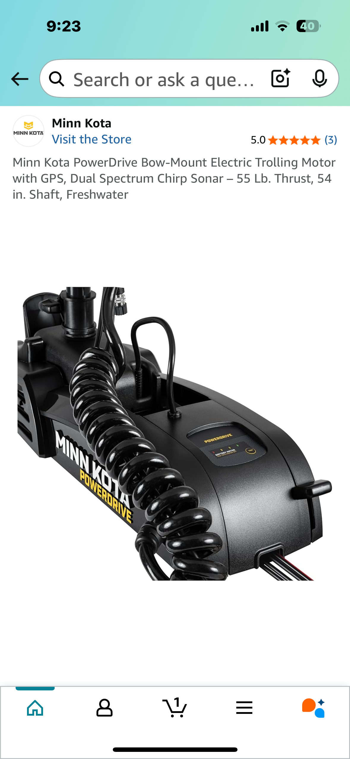 Minn Kota PowerDrive Bow-Mount Electric Trolling Motor with GPS, Dual Spectrum Chirp Sonar - 55 Lb. Thrust, 54 in. Shaft, Freshwater (G839)