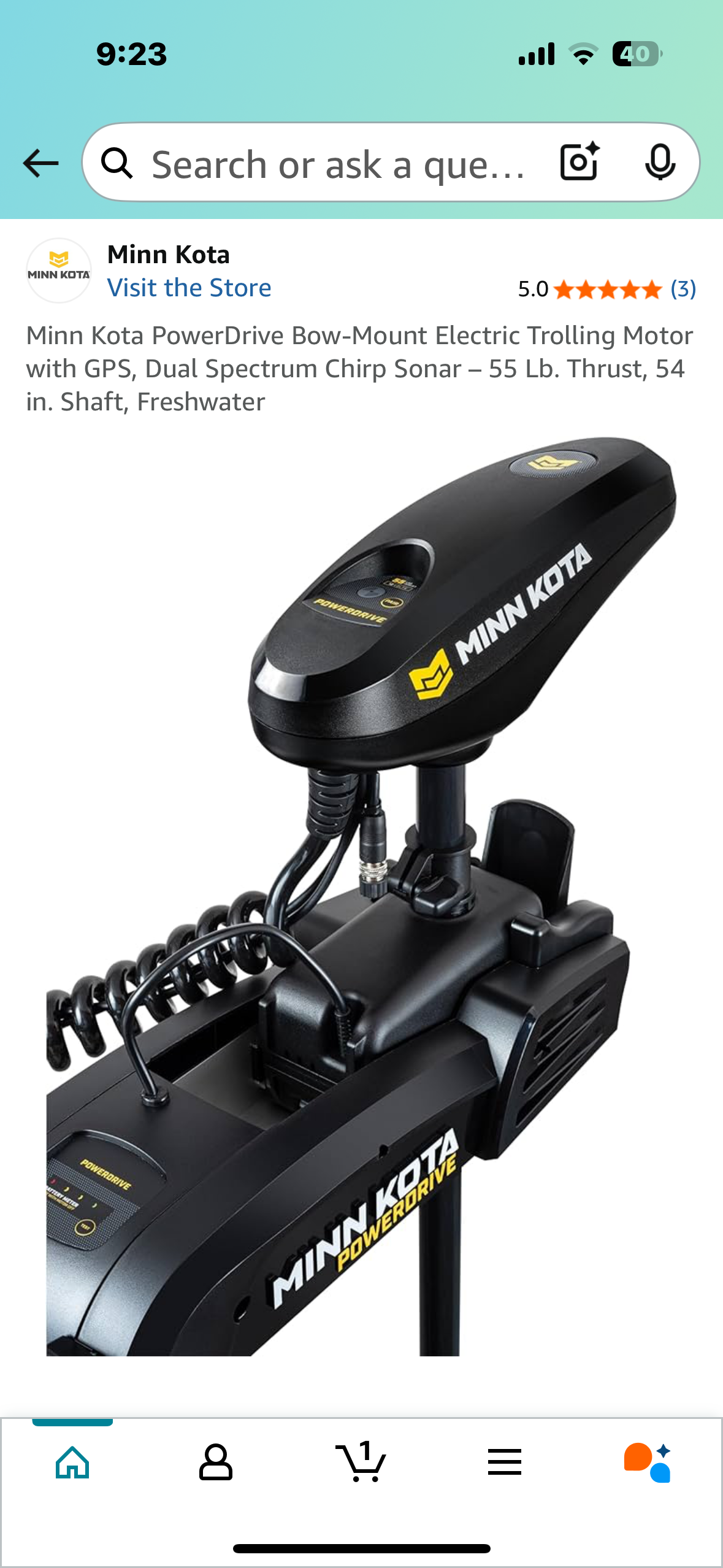 Minn Kota PowerDrive Bow-Mount Electric Trolling Motor with GPS, Dual Spectrum Chirp Sonar - 55 Lb. Thrust, 54 in. Shaft, Freshwater (G839)
