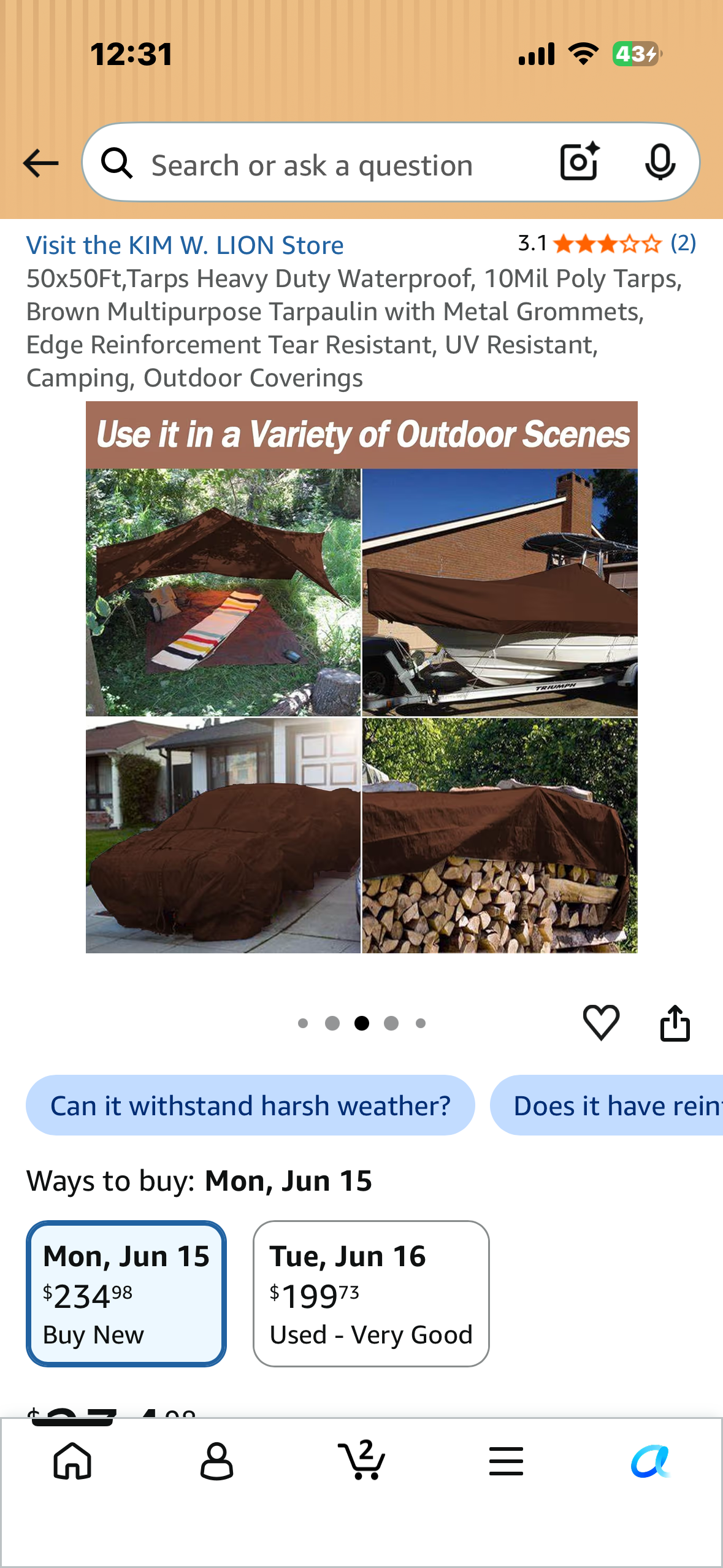 50’x50’ Heavy Duty, Waterproof, 10Mil Poly Tarp, Brown/Silver Multipurpose Tarpaulin with Metal Grommets, Edge Reinforcement Tear Resistant, UV Resistant, Camping, Outdoor Coverings