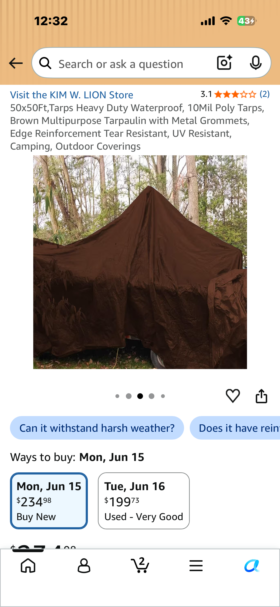 50’x50’ Heavy Duty, Waterproof, 10Mil Poly Tarp, Brown/Silver Multipurpose Tarpaulin with Metal Grommets, Edge Reinforcement Tear Resistant, UV Resistant, Camping, Outdoor Coverings