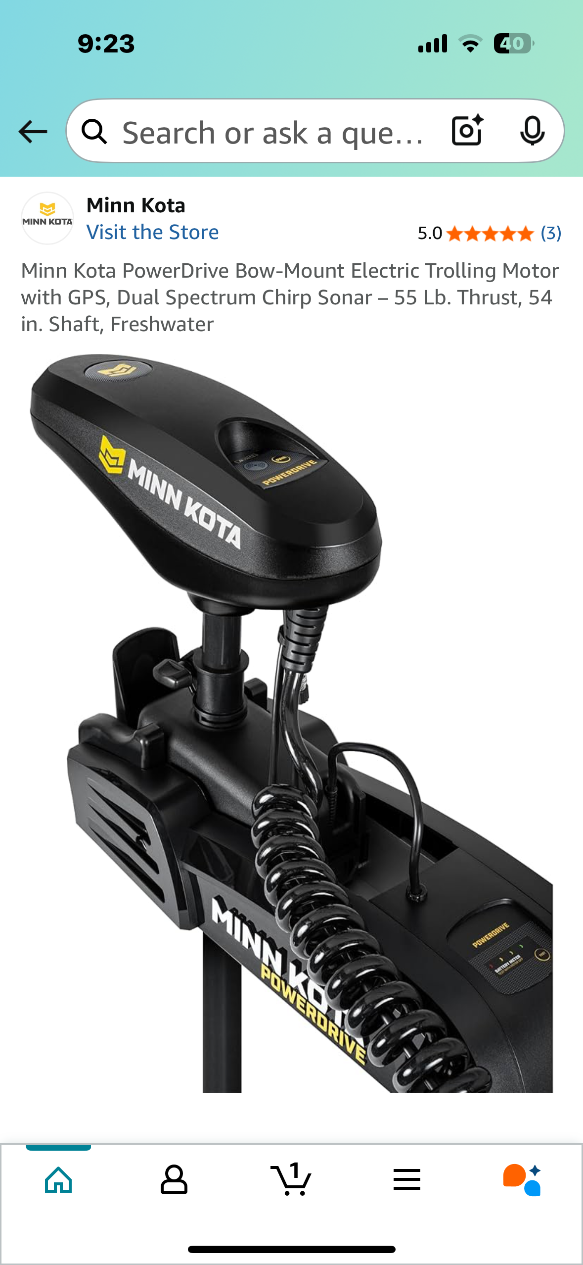 Minn Kota PowerDrive Bow-Mount Electric Trolling Motor with GPS, Dual Spectrum Chirp Sonar - 55 Lb. Thrust, 54 in. Shaft, Freshwater (G839)