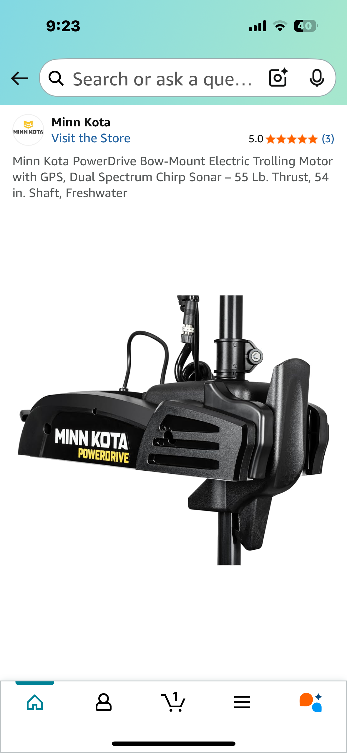 Minn Kota PowerDrive Bow-Mount Electric Trolling Motor with GPS, Dual Spectrum Chirp Sonar - 55 Lb. Thrust, 54 in. Shaft, Freshwater (G839)