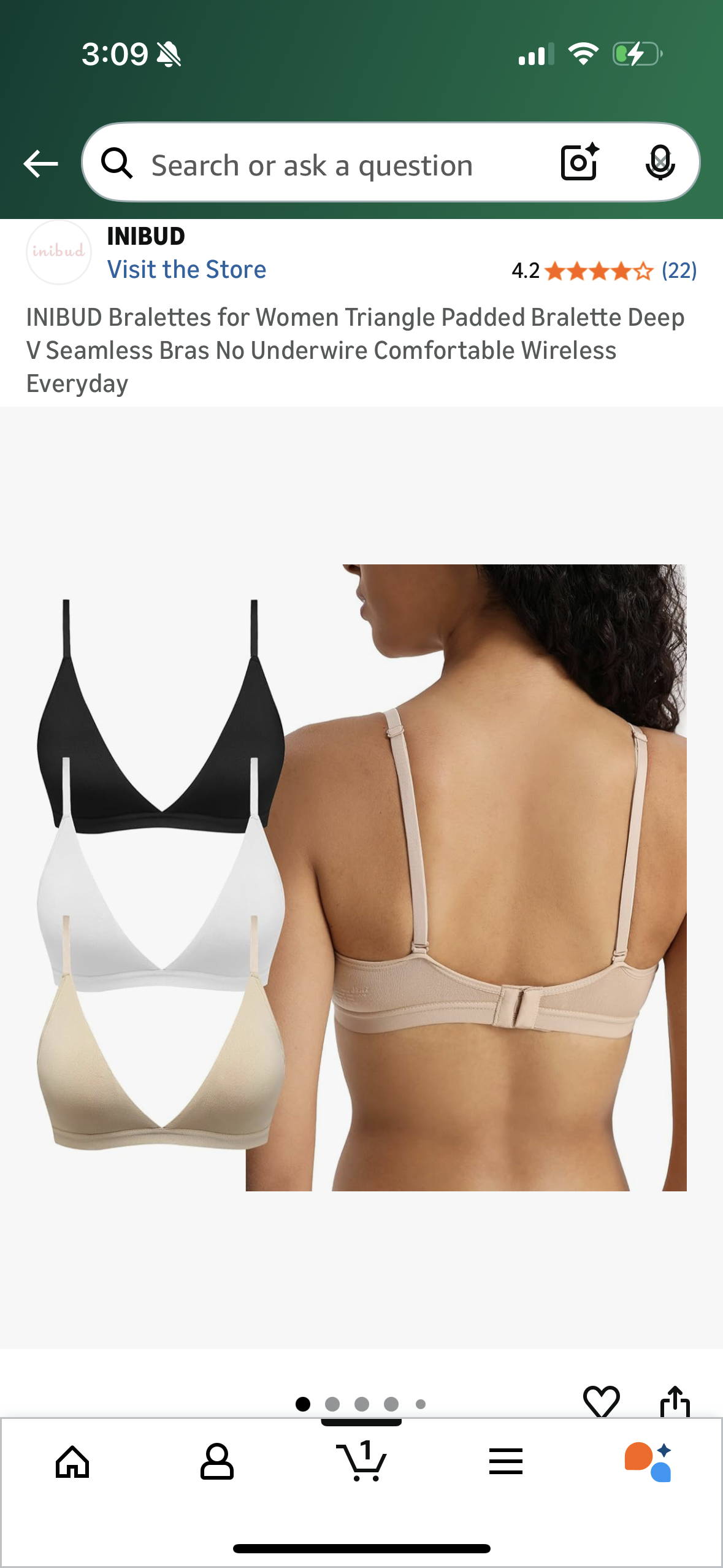 INIBUD Seamless Bras for Women Wireless Push Up Bras No Underwire Comfortable V Neck Full Coverage Padded Bralette Black and Nude (Size Large)