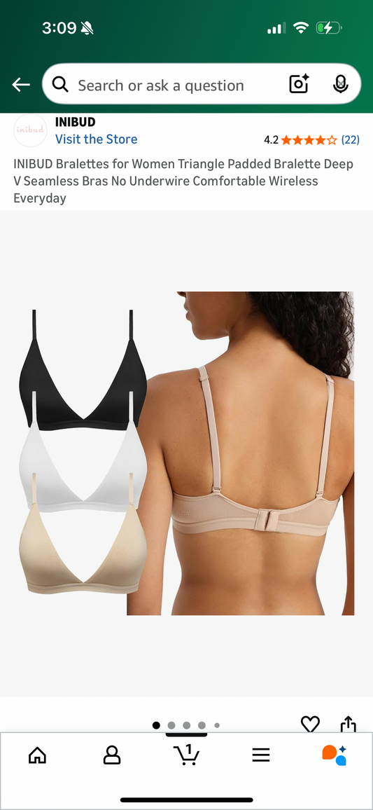 INIBUD Seamless Bras for Women Wireless Push Up Bras No Underwire Comfortable V Neck Full Coverage Padded Bralette Black and Nude (Size Large)
