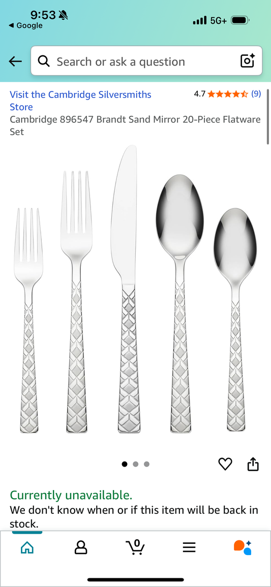 Cambridge 896547 Brandt Sand Mirror 20-Piece Flatware Set