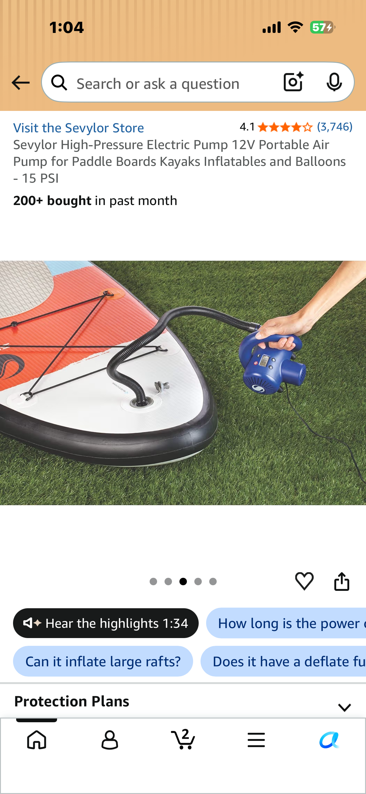 Sevylor High-Pressure Electric Pump 12V Portable Air Pump for Paddle Boards Kayaks Inflatables and Balloons - 15 PSI