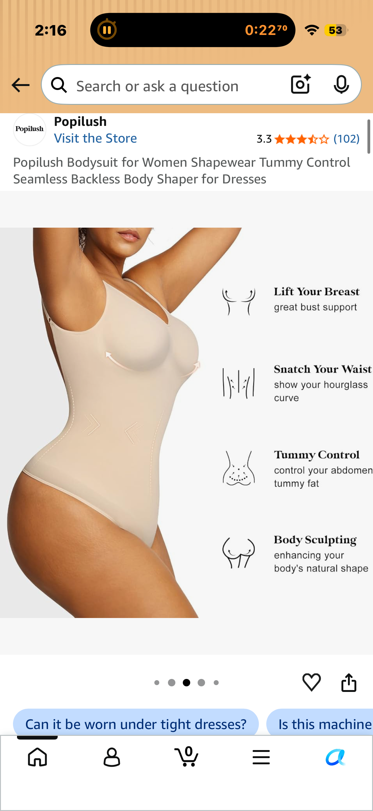 Popilush Bodysuit for Women Shapewear Tummy Control Seamless Backless Body Shaper for Dresses (Size 5XL)