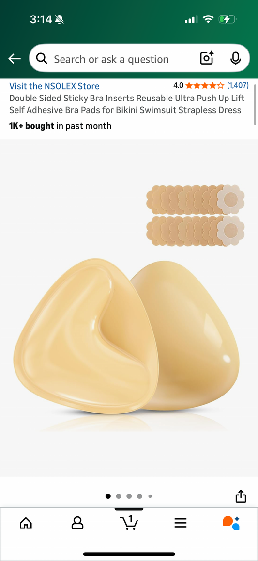 Double Sided Sticky Bra Inserts Reusable Ultra Push Up Lift Self Adhesive Bra Pads for Bikini Swimsuit Strapless Dress (Size Small/B Cup) (Copy)