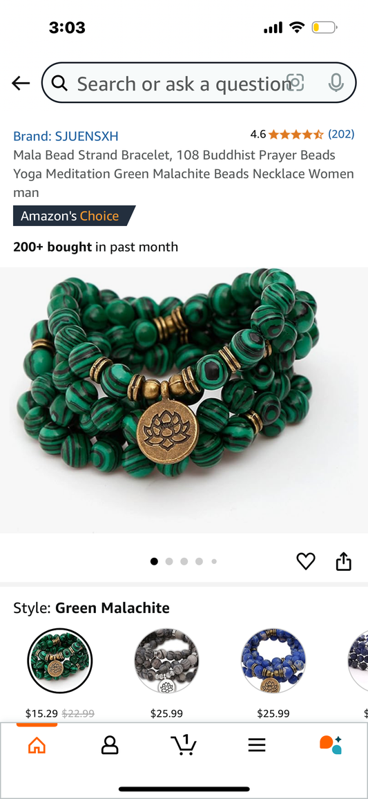 Mala Bead Strand Bracelet, 108 Buddhist Prayer Beads Yoga Meditation Green Malachite Beads Necklace Women man
