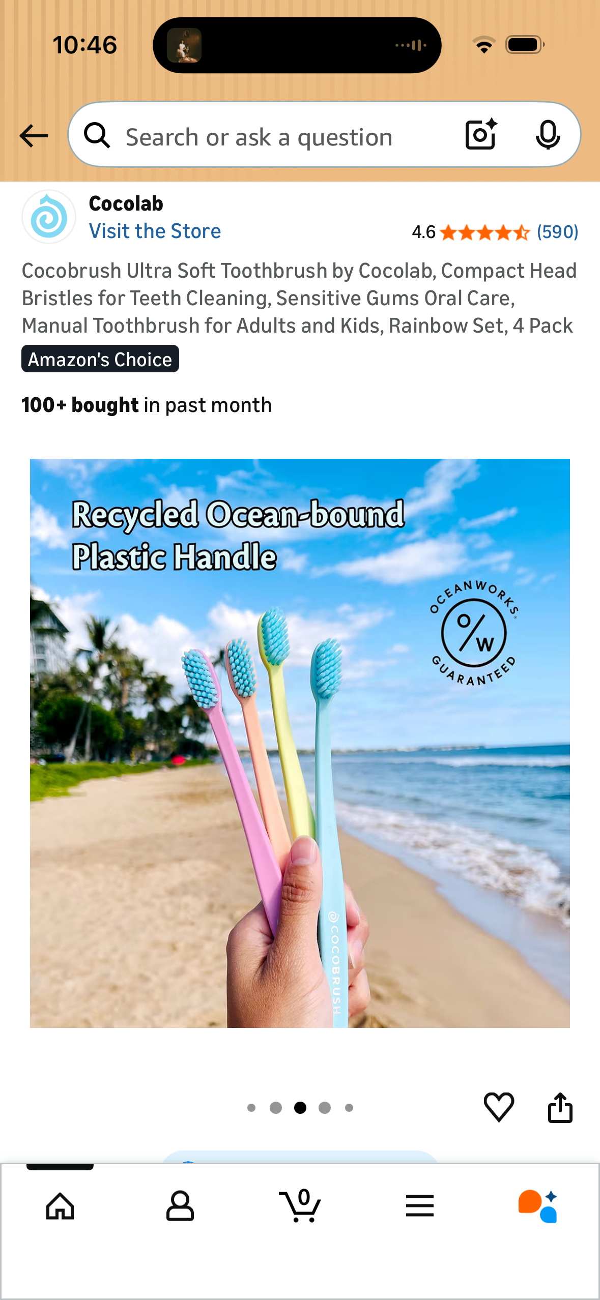 Cocobrush Ultra Soft Toothbrush by Cocolab, Compact Head Bristles for Teeth Cleaning, Sensitive Gums Oral Care, Manual Toothbrush for Adults and Kids, Rainbow Set, 4 Pack
