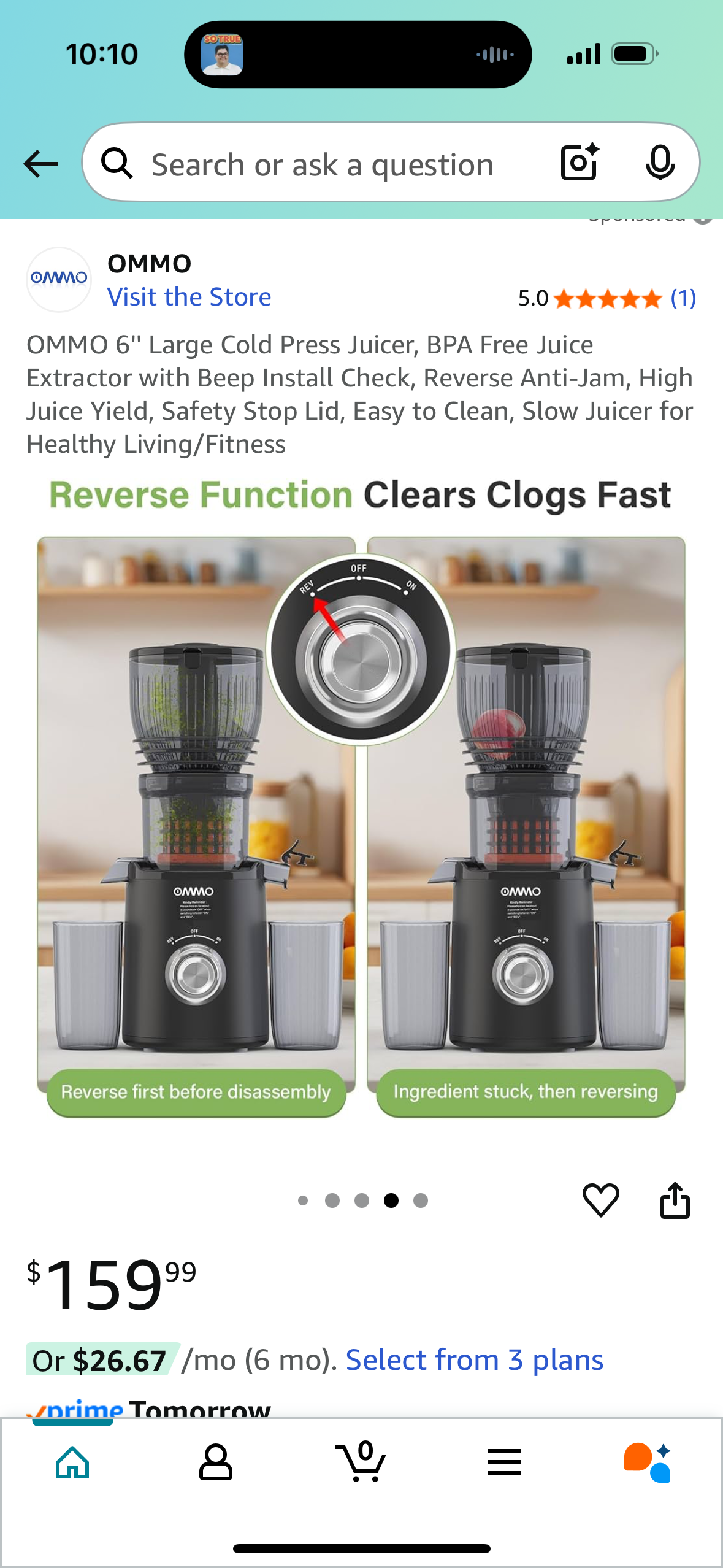 OMMO 6'' Large Cold Press Juicer, BPA Free Juice Extractor with Beep Install Check, Reverse Anti-Jam, High Juice Yield, Safety Stop Lid, Easy to Clean, Slow Juicer for Healthy Living/Fitness
