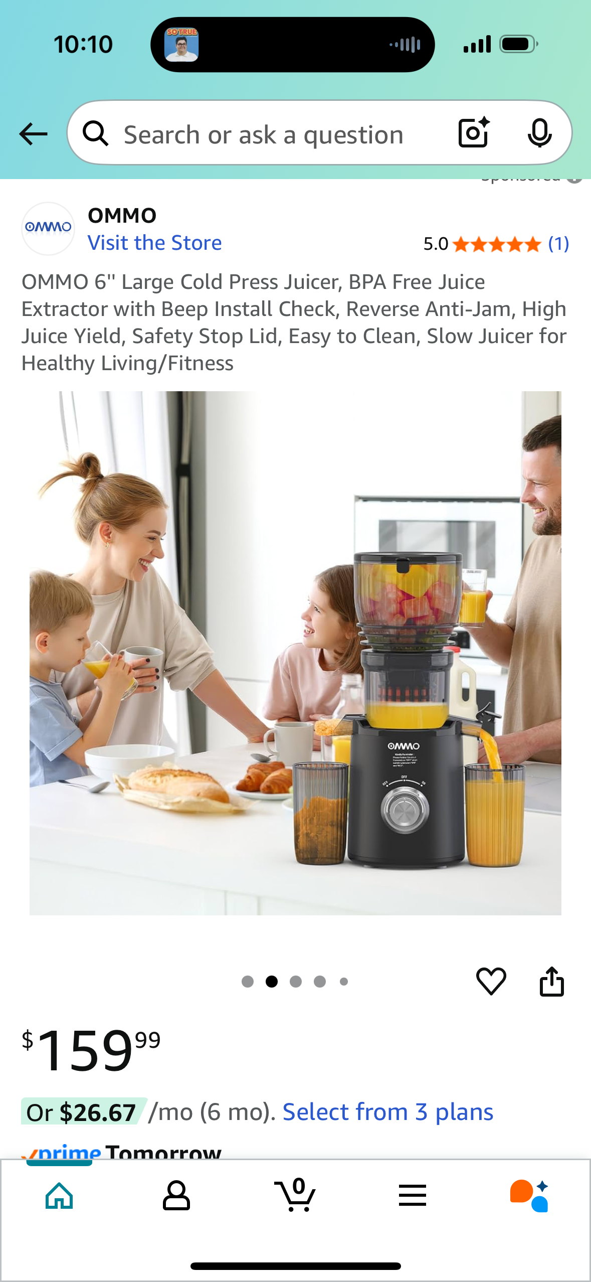 OMMO 6'' Large Cold Press Juicer, BPA Free Juice Extractor with Beep Install Check, Reverse Anti-Jam, High Juice Yield, Safety Stop Lid, Easy to Clean, Slow Juicer for Healthy Living/Fitness