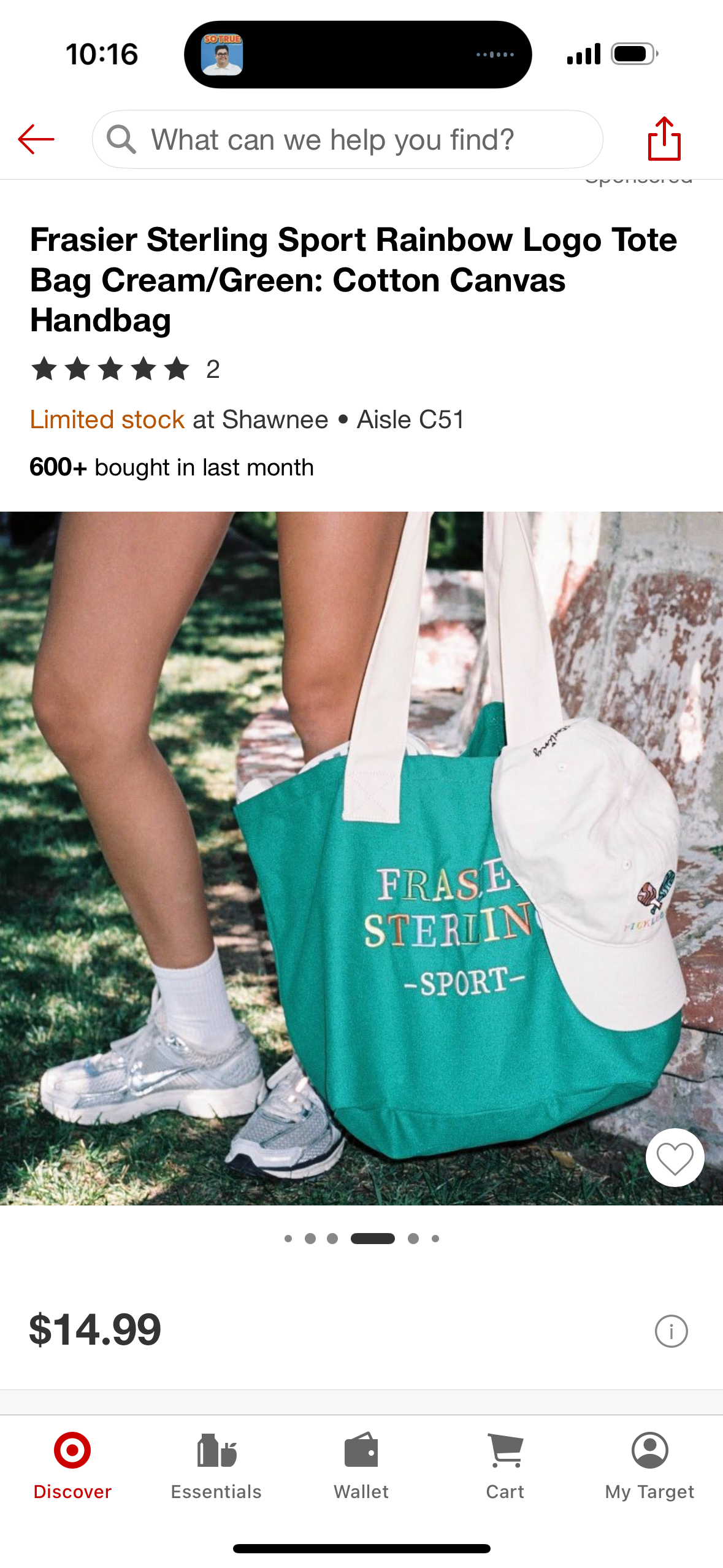 Frasier Sterling Sport Rainbow Logo Tote Bag Cream/Green: Cotton Canvas
Handbag