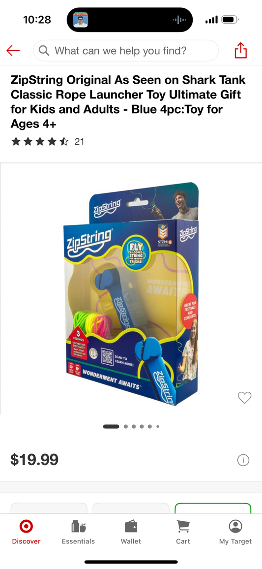 ZipString Original As Seen on Shark Tank Classic Rope Launcher Toy Ultimate Gift for Kids and Adults - Blue 4pc:Toy for Ages 4+