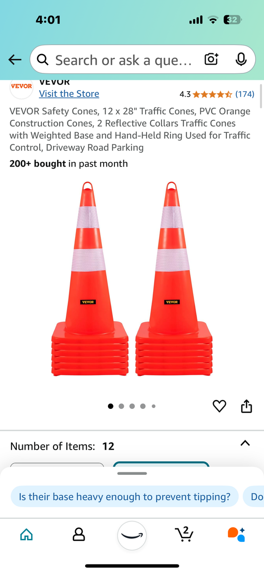 New - Traffic Safety Cones - 12 Cones Per Package (G626)