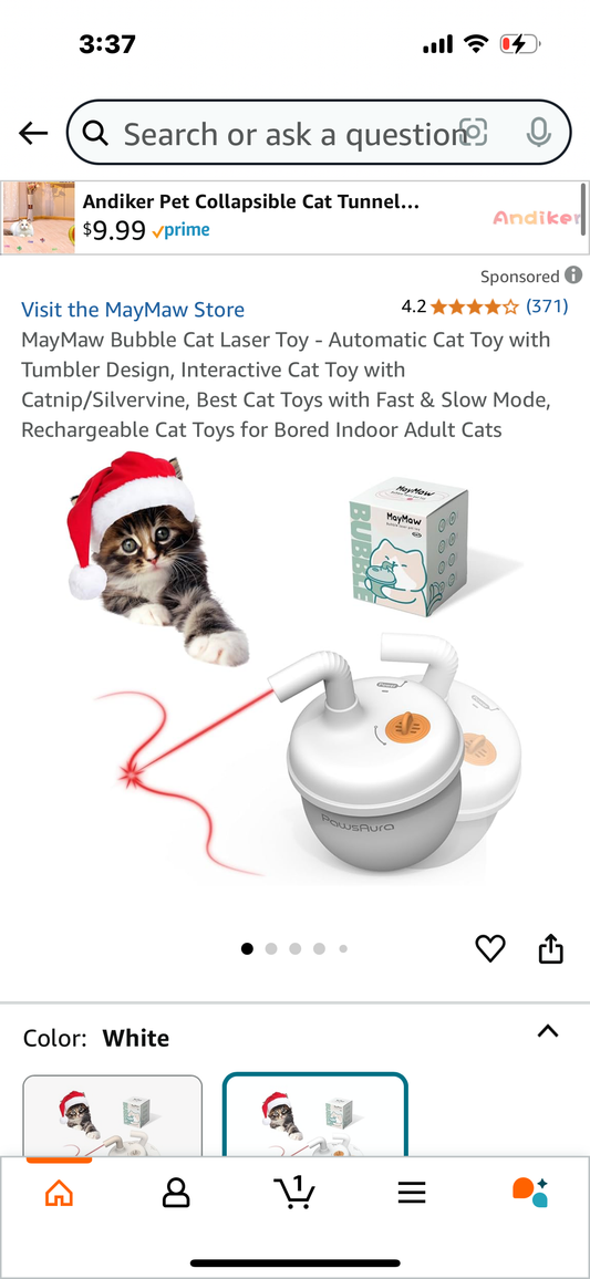 MayMaw Bubble Cat Laser Toy - Automatic Cat Toy with Tumbler Design, Interactive Cat Toy with Catnip/Silvervine, Best Cat Toys with Fast & Slow Mode, Rechargeable Cat Toys for Bored Indoor Adult Cats